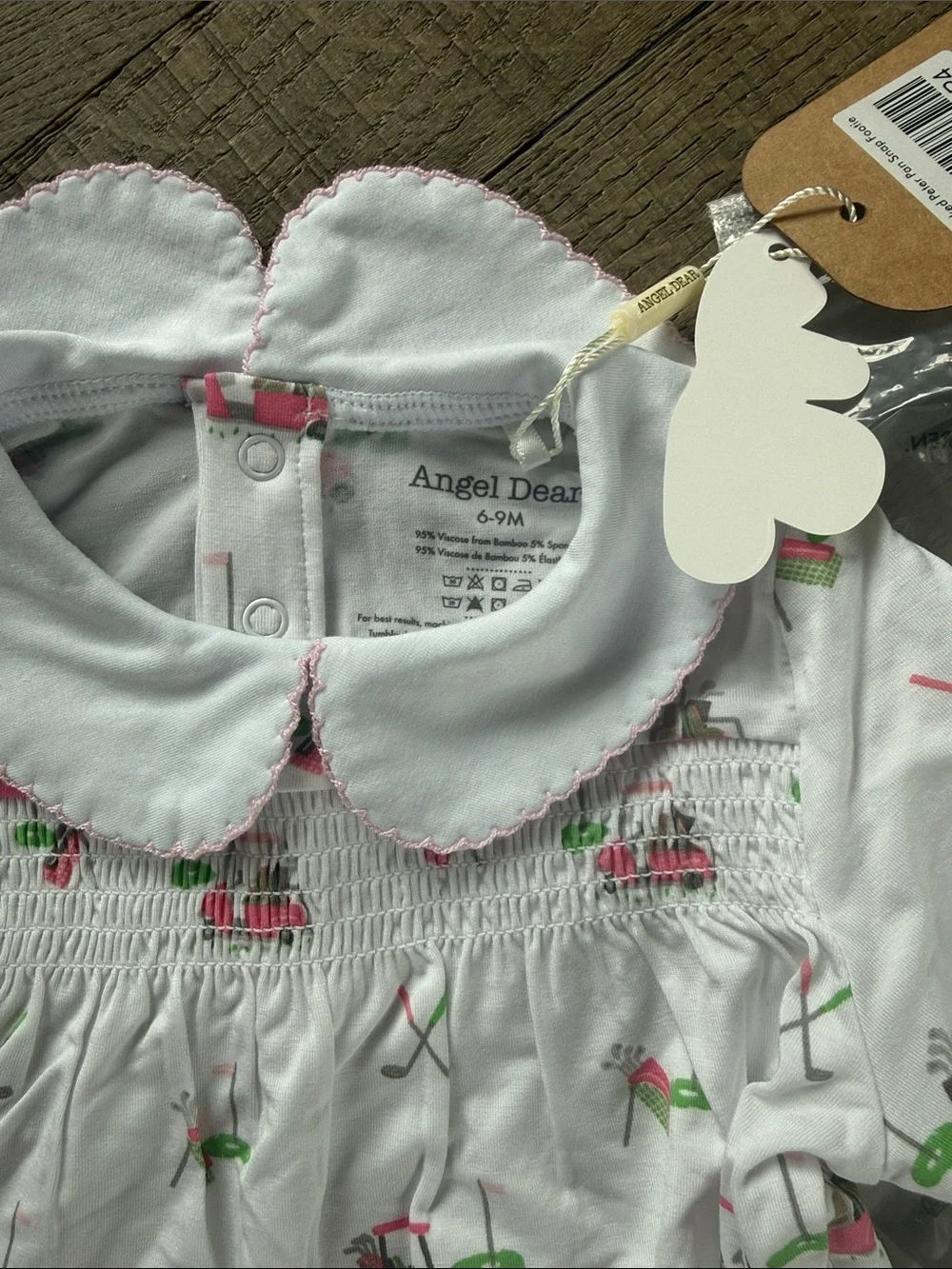 Angel Dear White One-Piece with Pink and Green Golf Cart Print